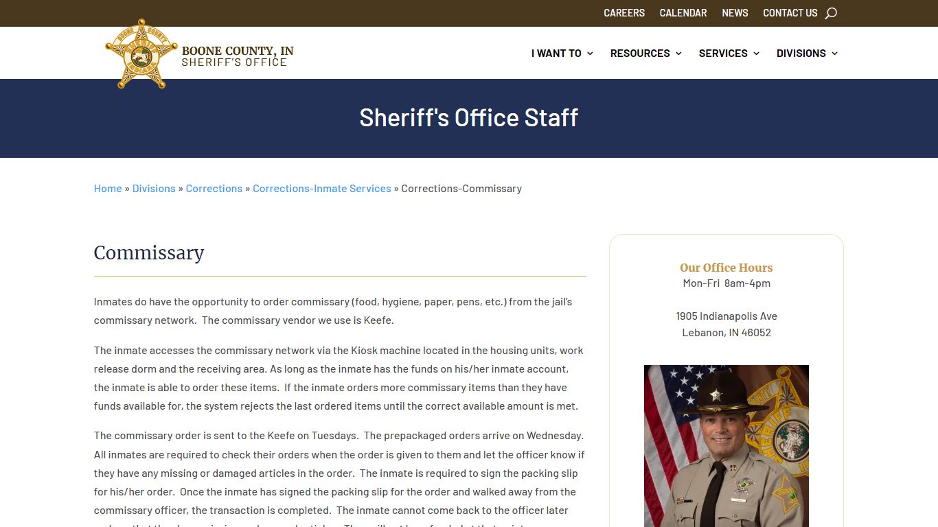 Corrections-Commissary - Boone County Sheriff, Indiana