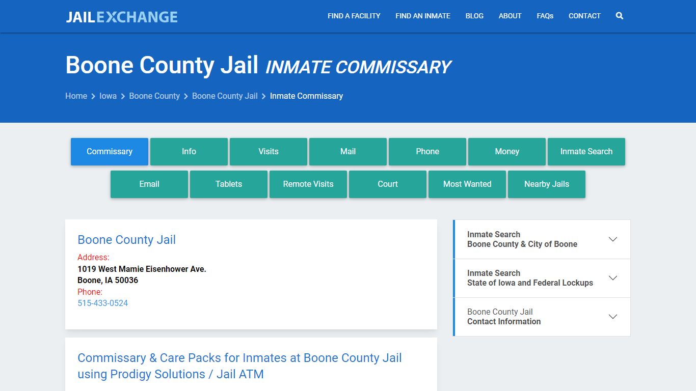 Inmate Commissary, Care Packs - Boone County Jail, IA